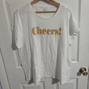 J. Crew Womens 2X Shirt Cheers Collector Tee White Short Sleeve Plus Size